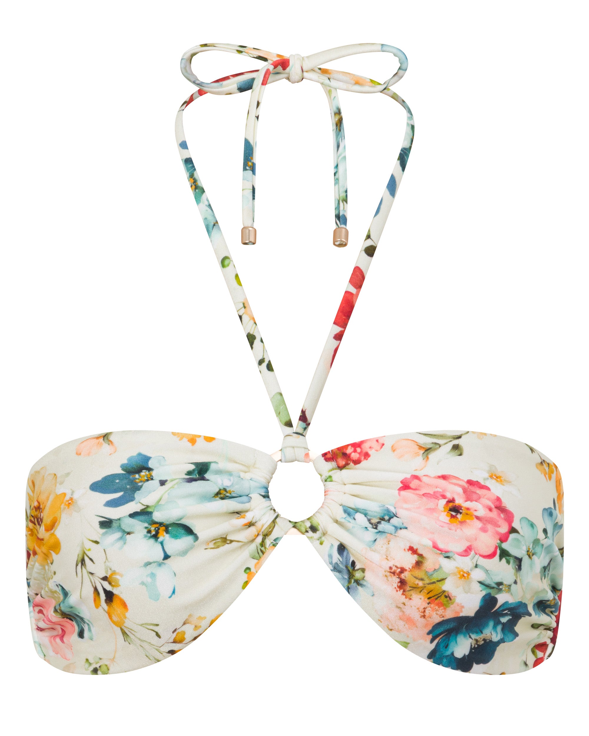 Mia Strapless Bandeau Bikini Top - Evissa Floral - White Sands