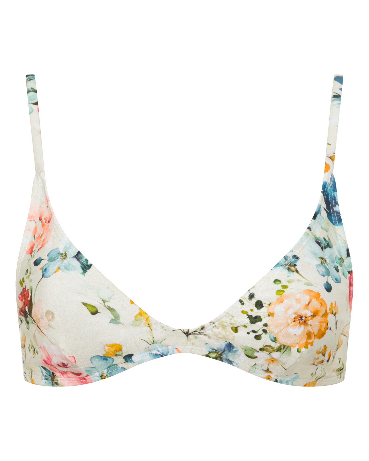 Lucy Scoop Bikini Top - Evissa Floral - White Sands