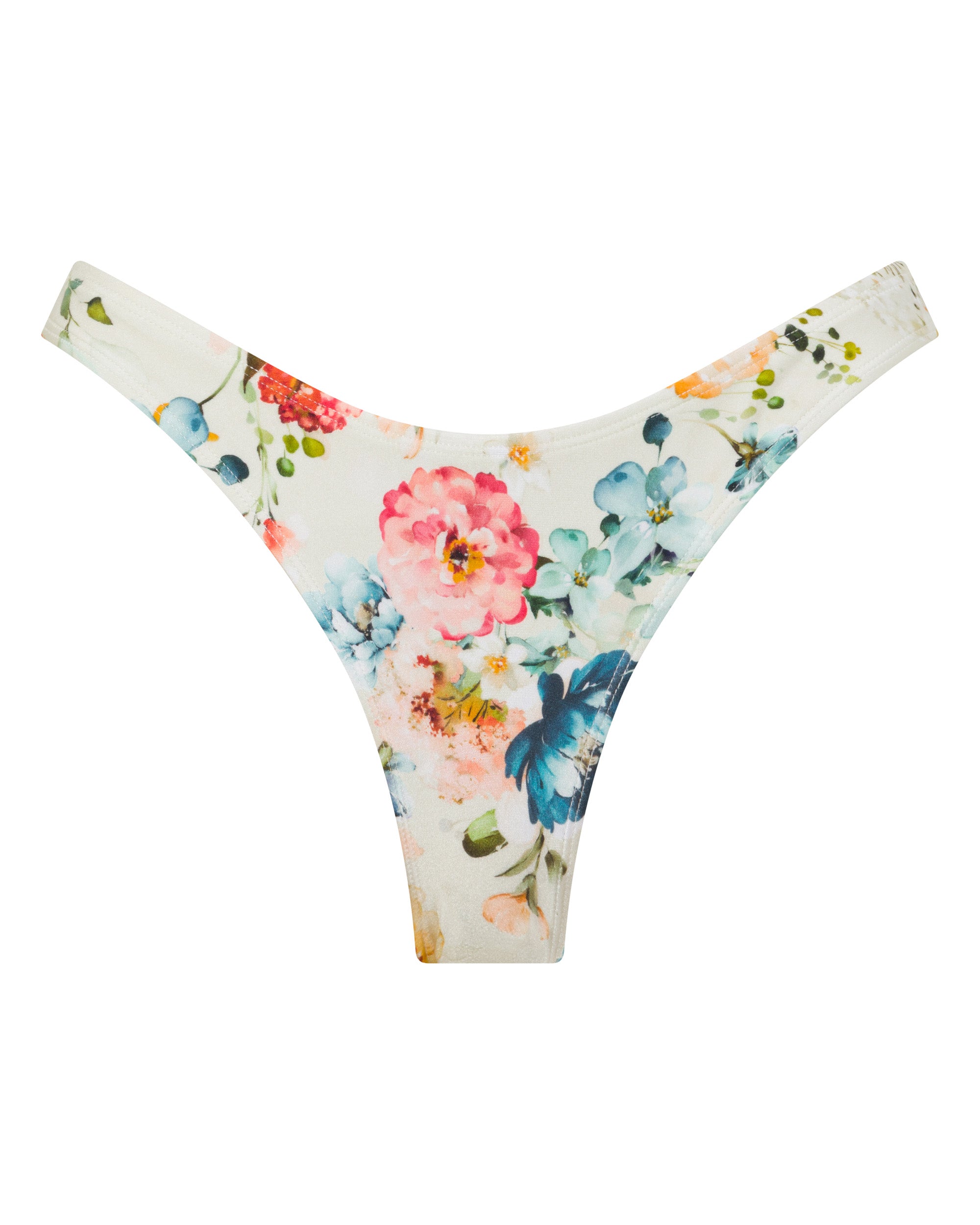 Bondi Brazilian Bikini Bottoms -Evissa Floral - White Sands