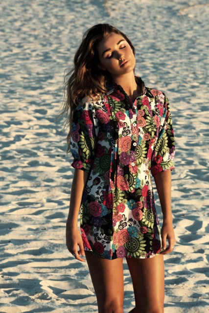 Kate Shirt Dress - Mexican Floral by White Sands, a luxury designer Australian swimwear brand for women
